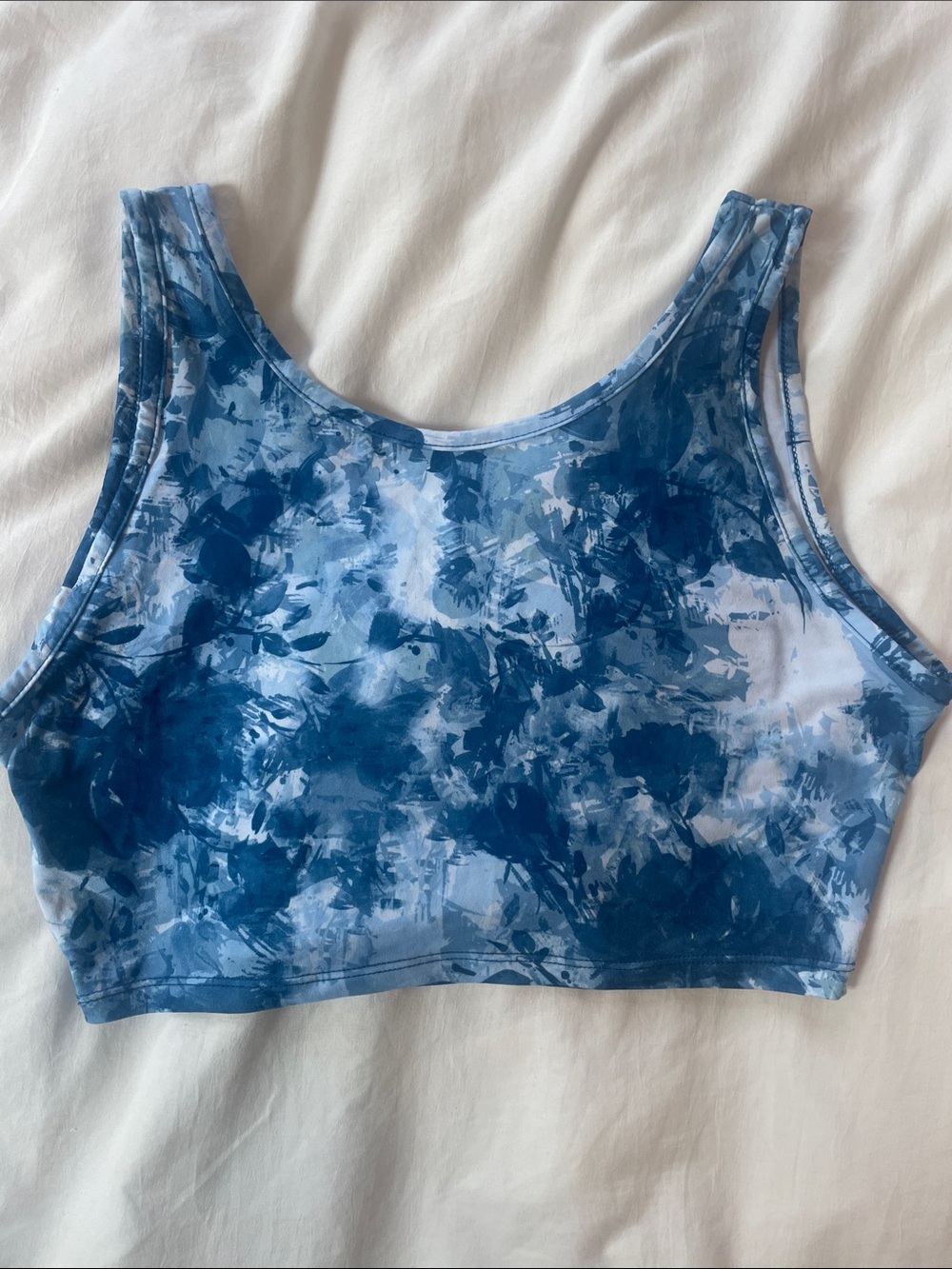 Blue Tie-Dye Scoop Neck super short Crop Tank Top